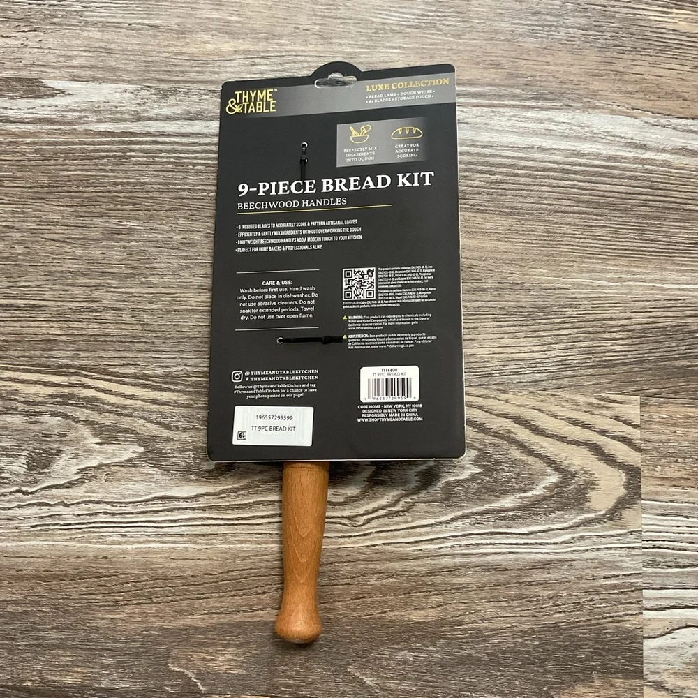 Thyme & Table 9 Piece Bread Kit, Dough Scraper and Basting Brush NWT